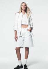 MID-RISE RELAXED DENIM SHORT - White - 1