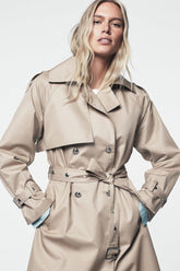 LONG DOUBLE BREASTED BELTED TRENCH - Travertine - 1