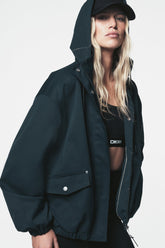 HIGH COLLAR BOMBER JACKET WITH HOOD - Dark Navy - 1
