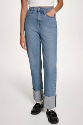 HIGH-RISE RAW-EDGE CUFFED STRAIGHT LEG JEANS - WEST SIDE - 1
