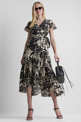 WRAP-EFFECT MIDI DRESS - Black/Light City Wash - 1
