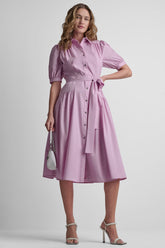 DROP-WAIST MIDI SHIRT DRESS - Pink Lavender - 1