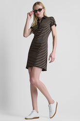 STRIPE MINI POLO DRESS - Black/Truffle - 1
