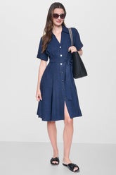 MIDI A-LINE SHIRT DRESS - Indigo - 1