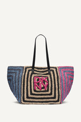 PALOMA CROCHET STRAW LOGO TOTE - Hot Pink Combo - 1