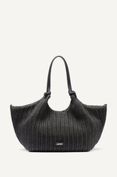 PAULA CROCHET RAFFIA MEDIUM COMMUTER TOTE - Black/Silver - 1