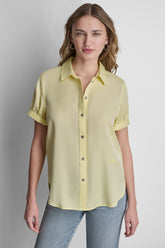 GARMENT DYE BUTTON-FRONT SHIRT - Pastel Yellow - 1