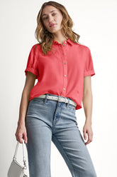 GARMENT DYE BUTTON-FRONT SHIRT - Punch - 1