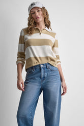 LONG SLEEVE STRIPE POLO SWEATER - Travertine/Eggnog - 1