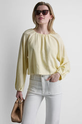 LINEN-BLEND RAGLAN SLEEVE BLOUSE - Pastel Yellow - 1