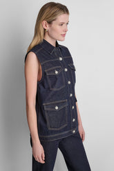 LONGLINE DENIM TRUCKER VEST - Fearless - 1