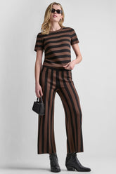 HIGH-RISE STRIPED PULL-ON FLARE PANT - Chestnut/Black - 1