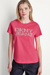 DKNY JEANS STACKED RHINESTONE DOME TEE - Punch - 1