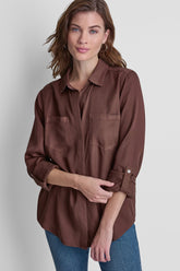 GARMENT DYE SPLIT BACK SHIRT - Chestnut - 1