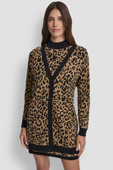 LEOPARD JACQUARD CARDIGAN - WHISKEY/BLACK - 1