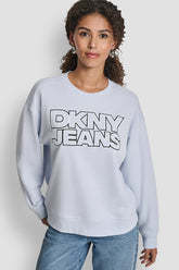 DKNY JEANS CHAINSTITCH OUTLINE LOGO SWEATSHIRT - Frost Blue/Black/White - 1