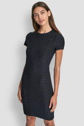 LOGO JACQUARD CREW NECK DRESS - Black - 1