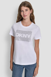 DKNY BOX RHINESTONE LOGO TEE - White - 1
