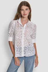 LACE PUFF SLEEVE SHIRT - IVORY - 1