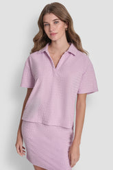 LOGO JACQUARD BOXY POLO TEE - Pink/Lavender - 1