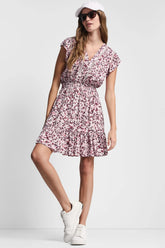 SMOCKED WAIST V-NECK DRESS - Petit Fleur Sunkissed - 1