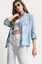 GARMENT DYE SPLIT BACK SHIRT - Graffiti Logo/Chambray - 1