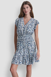 SMOCKED WAIST V-NECK DRESS - Petite Fleur Coastline - 1