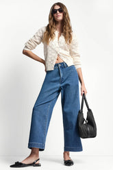INDIGO TERRY CROPPED WIDE LEG - Carroll Wash - 1