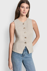 LINEN BUTTON-FRONT VEST - Pebble - 1