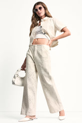 HIGH-RISE TWILL WIDE LEG PANT - Eggnog - 1