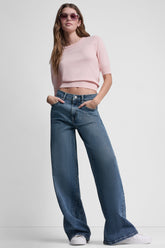 ELBOW SLEEVE CREW NECK SWEATER - Peach Spritz Heather - 1