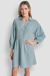 GAUZE V-NECK DRESS - Mineral - 1