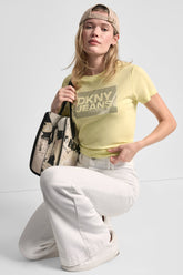 DKNY JEANS STACK LOGO RHINESTONE TEE - Lemon Light/Silver - 1