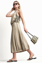 PULL-ON MAXI SKIRT WITH STRIPE DETAIL - Pebble/Black - 1