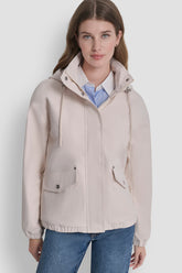 HIGH COLLAR BOMBER JACKET WITH HOOD - Parchment - 1