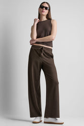MID-RISE SPACEDYE WIDE LEG PANT - Espresso Spacedye - 1