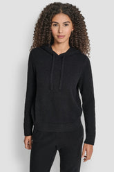FEATHER YARN HOODIE WITH DRAWCORD AND TONAL LOGO - Black - 1