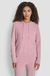 FEATHER YARN HOODIE WITH DRAWCORD AND TONAL LOGO - DUSTY MAUVE - 1