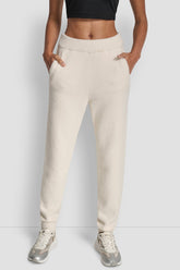 FEATHER YARN JOGGER WITH POCKETS AND TONAL LOGO - EGGNOG - 1