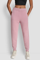 FEATHER YARN JOGGER WITH POCKETS AND TONAL LOGO - DUSTY MAUVE - 1
