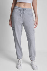 METALLIC BUBBLE LOGO SLIM FIT FLEECE CARGO JOGGER - Pearl Grey Heather - 1