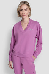 METALLIC BUBBLE LOGO V-NECK PULLOVER - Dusty Orchid - 1