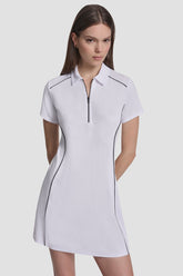 HALF-ZIP POLO DRESS WITH CONTRAST PIPING - White/Black - 1