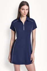 HALF-ZIP POLO DRESS WITH CONTRAST PIPING - Peacoat - 1