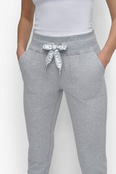 HIGH-RISE LOGO DRAWSTRING SKINNY JOGGER - PEARL GREY HEATHER - 1