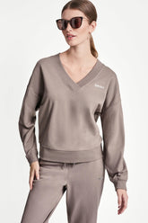 METALLIC BUBBLE LOGO V-NECK PULLOVER - Mushroom - 1