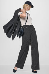 PINSTRIPE WIDE LEG COMMUTER TROUSER - Black/Ivory - 1