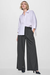 PINSTRIPE PLEATED COMMUTER TROUSER - Black/Ivory - 1