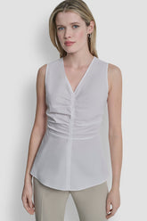 FRONT RUCHED SLEEVELESS TOP - White - 1