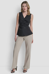 FRONT RUCHED SLEEVELESS TOP - Black - 1